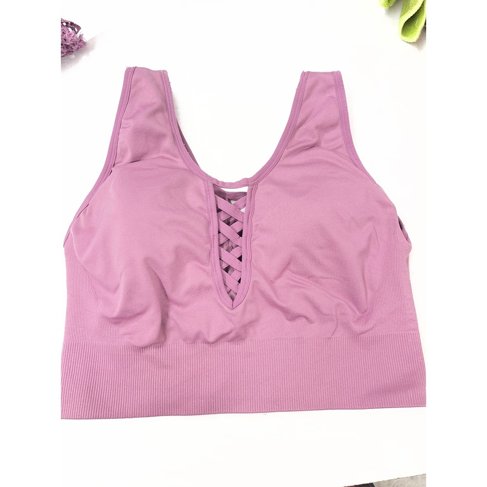 Love‎ Life Live Womens Seamless Sports Bra Mauve Purple Lattice Strappy Front M